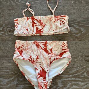 Girls Old Navy 2 piece bathing suit bikini swim suit light brown floral size M 8